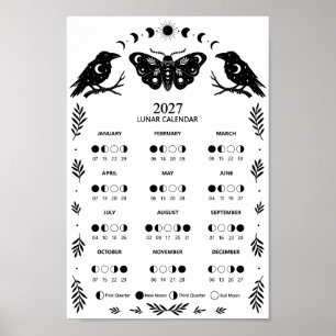 Poster Calendário Lunar Celestial da Mariposa Corvo 2027