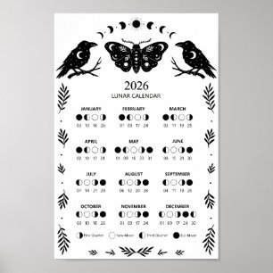 Poster Calendário Lunar Celestial da Mariposa da Bruxaria