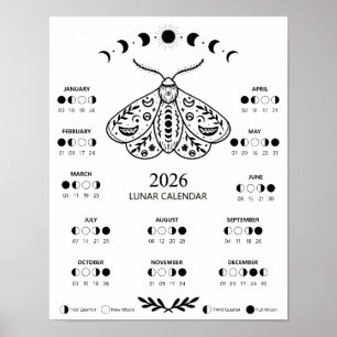 Poster Calendário Lunar Celestial da Mariposa de Feitiçar