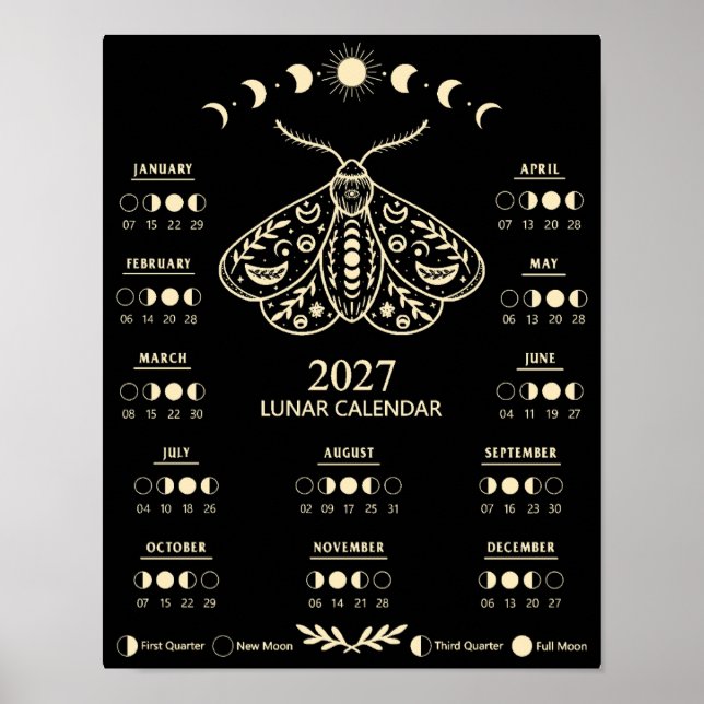 Poster Calendário Lunar Celestial Lua de Bruxaria 2027 (Frente)