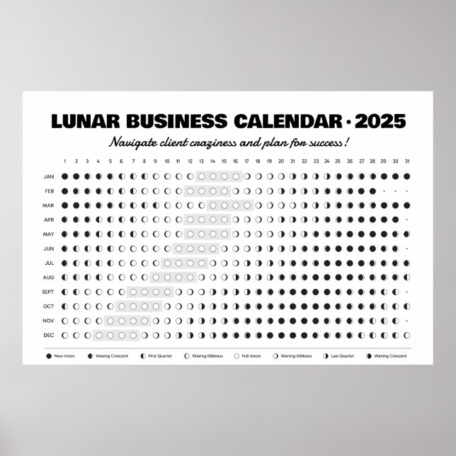 Poster Calendário Lunar de Negócios Afeto da Lua Cheia (Frente)