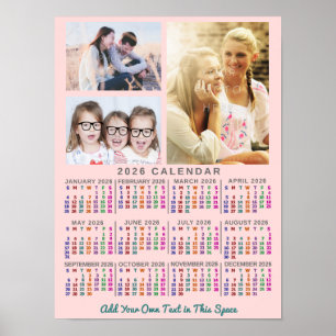 Poster Calendário Mensal Colorido Personalizado 3 Fotos 2