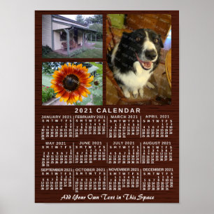 Poster Calendário Mensal de 2021 em Madeira Personalizado