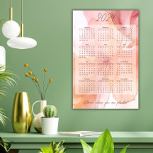 Calendário Mensal de 2024 Anos Peach Floral Na mod
