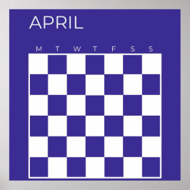 Poster Calendário Mensal de abril Verificado com Azul mar