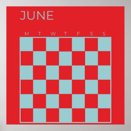 Poster Calendário Mensal de Junho Verificado com Azul Ver