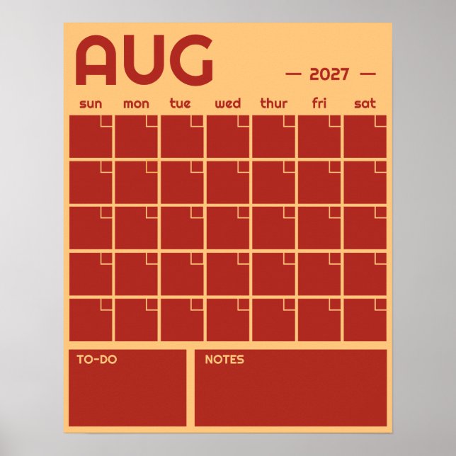 Poster Calendário Mensal de Parede em Cores Vibrantes e N (Frente)