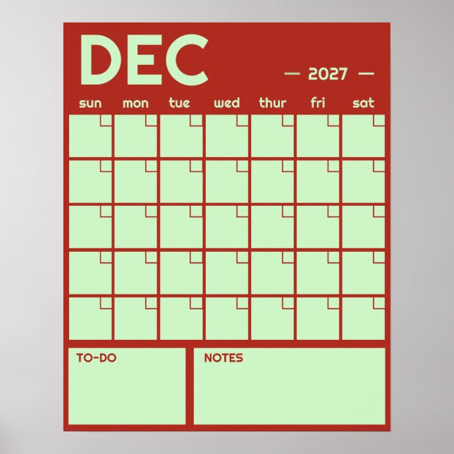Poster Calendário Mensal de Parede em Cores Vibrantes e N (Frente)