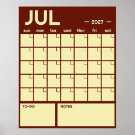 Poster Calendário Mensal de Parede em Cores Vibrantes e N