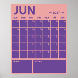 Poster Calendário Mensal de Parede em Cores Vibrantes e N