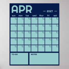 Poster Calendário Mensal de Parede em Cores Vibrantes e N