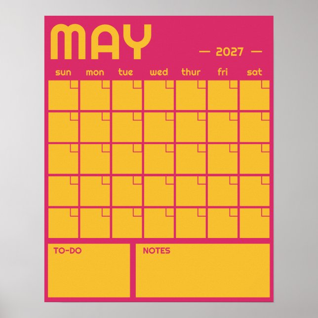 Poster Calendário Mensal de Parede em Cores Vibrantes e N (Frente)