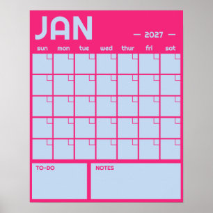 Poster Calendário Mensal de Parede Grande sem Data em Cor