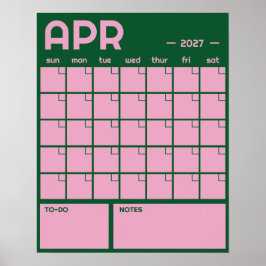 Poster Calendário Mensal de Parede Grande sem Data em Cor