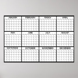 Poster Calendário Mensal Mínimo na Parede Sem Data