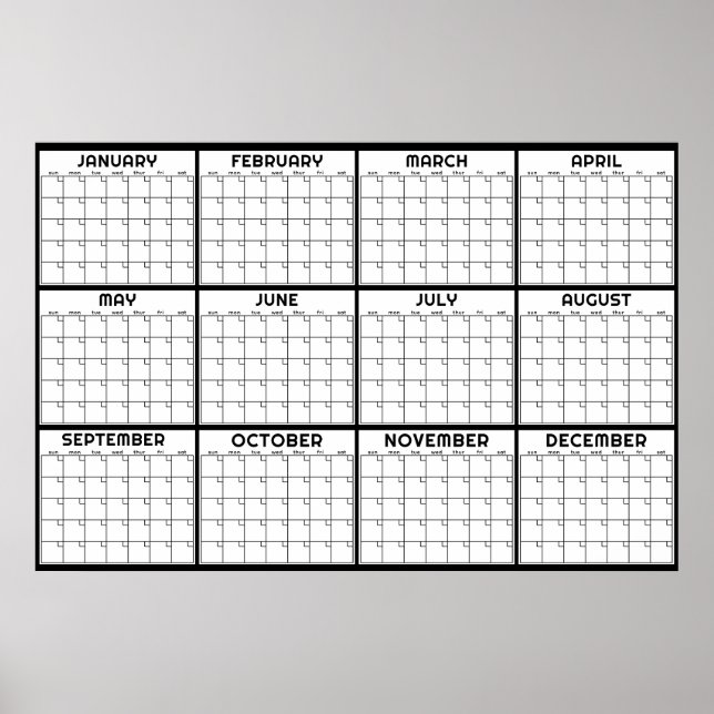 Poster Calendário Mensal Mínimo na Parede Sem Data (Frente)