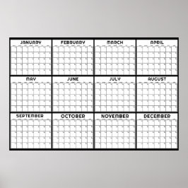Poster Calendário Mensal Mínimo sem Data para Parede