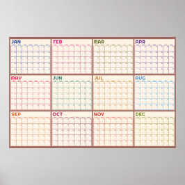 Poster Calendário Mensal Sem Data Branco Bege Planner