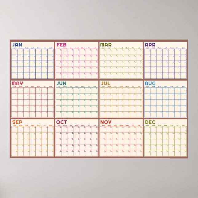 Poster Calendário Mensal Sem Data Branco Bege Planner  (Frente)