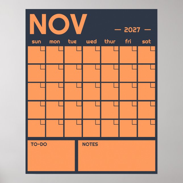 Poster Calendário Mensal Sem Data Cor Vibrante Ousado Par (Frente)