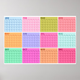 Poster Calendário Mensal Sem Data Pastel em Branco Planne