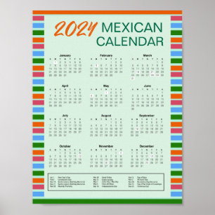 Poster Calendário mexicano de 2024 com feriados   Downloa