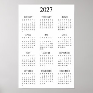 Poster Calendário Minimalista 2027 à Primeira Vista Anual