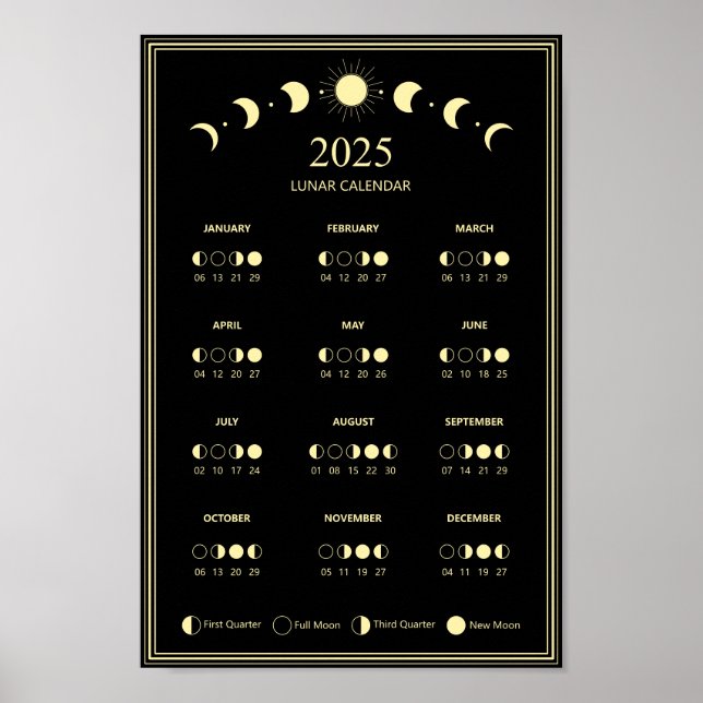 Poster Calendário Minimalista de Fases Lunares de 2025 (Frente)