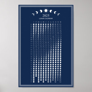 Poster Calendário Minimalista de Fases Lunares de 2025