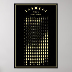 Poster Calendário Minimalista de Fases Lunares de 2025