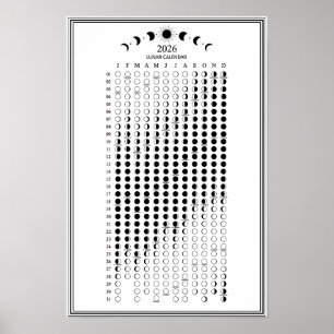 Poster Calendário Minimalista de Fases Lunares de 2026