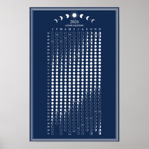 Poster Calendário Minimalista de Fases Lunares de 2026