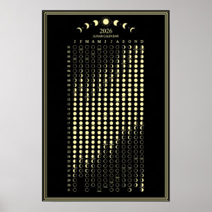Poster Calendário Minimalista de Fases Lunares de 2026