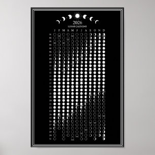 Poster Calendário Minimalista de Fases Lunares de 2026 Ci