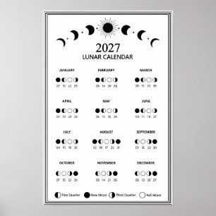 Poster Calendário Minimalista de Fases Lunares de 2027