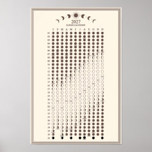 Poster Calendário Minimalista de Fases Lunares de 2027