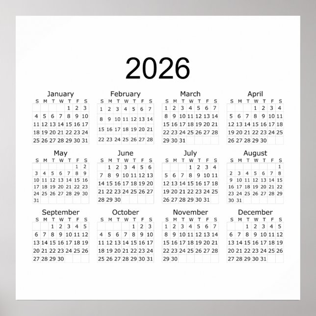 Poster Calendário Minimalista Simples 2026 (Frente)