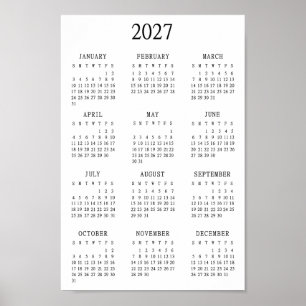 Poster Calendário Mínimo de 2027 em uma Ótica Anual