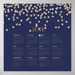 Póster Calendário Modern Faux Dourados Diamantes 2018