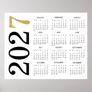 Poster Calendário Moderno Dourado Preto 2027