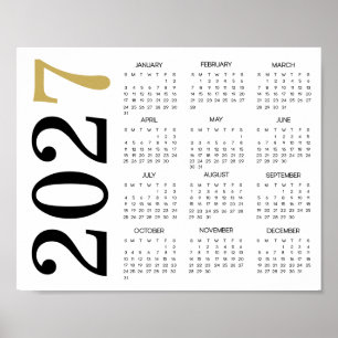 Poster Calendário Moderno Dourado Preto 2027