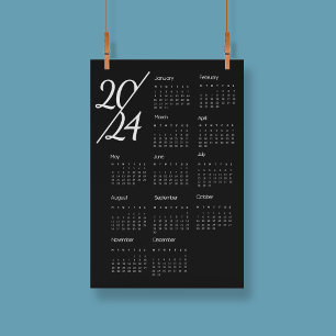 Poster Calendário Moderno Elegante 2024 Preto E Branco