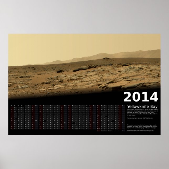 Poster Calendário MSL Curiosity em Yellowknife Bay - 2014 (Frente)