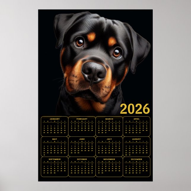 Poster Calendário Ousado do Rottweiler 2026 (Frente)