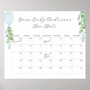 Poster Calendário P de Balão Eucalipto Adivinhe a Data de