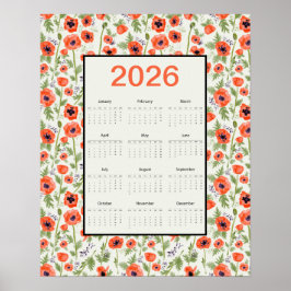 Poster Calendário Papoulas Laranja 2026