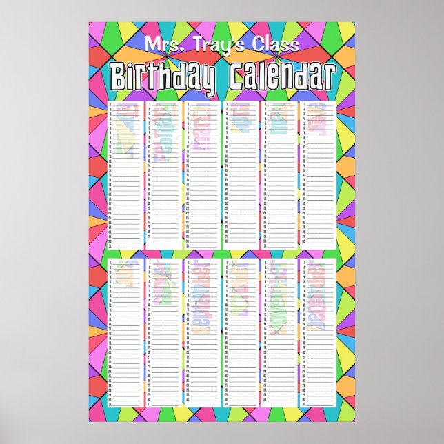 Poster Calendário Perpetuo de Aniversário Customizado com (Frente)
