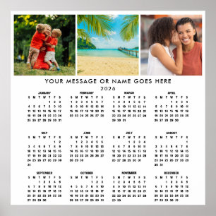 Poster Calendário Personalizado 2026 com 3 Fotos em Colag