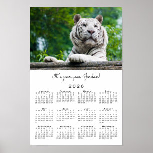 Poster Calendário Personalizado de 2026 com Foto de Tigre