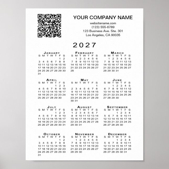 Poster Calendário Personalizado de QR Code Empresarial 20 (Frente)